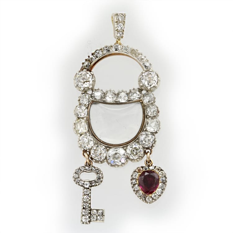 An Early 19th Century Rock Crystal, Ruby And Diamond Pendant