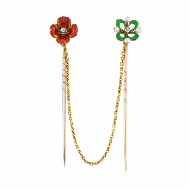 A Late Victorian Pair Of Enamel Flower Scatter Pins