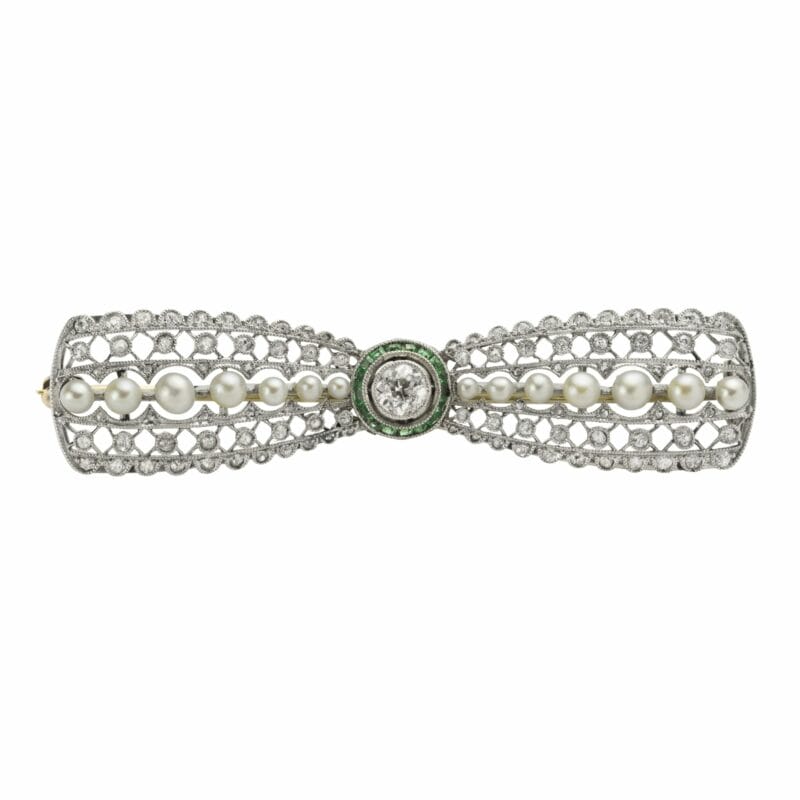 A Fine Edwardian Natural Pearl And Diamond Bow Brooch