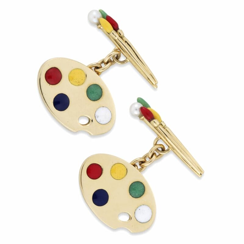 A Pair Of Gold And Enamel Cufflinks