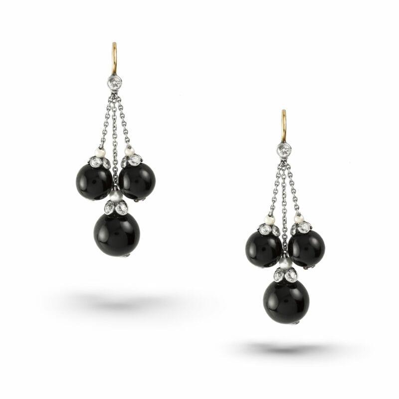 A Pair Of Onyx And Diamond Drop Earrings