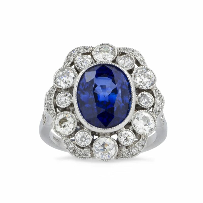 A Sapphire And Diamond Cluster Ring