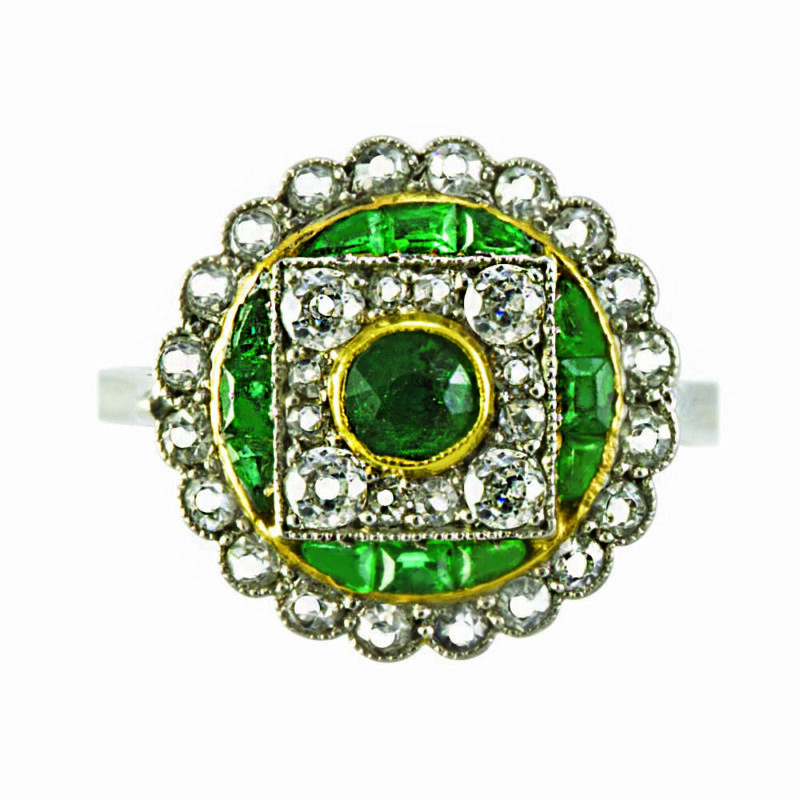 An Emerald And Diamond Cluster Ring