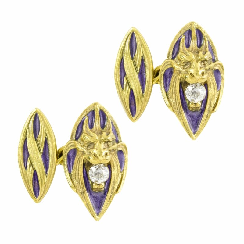 A Pair Of Art Nouveau Yellow Gold And Enamel Cufflinks