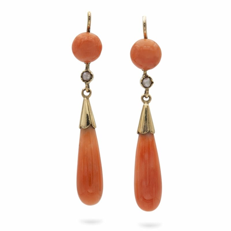 A Pair Of Victorian Coral And Pearl Drop Earrings