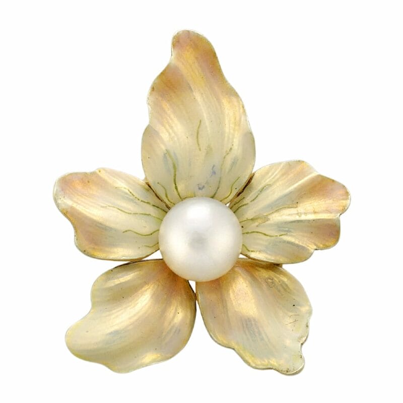 A Late Victorian Enamel And Pearl Flower Brooch