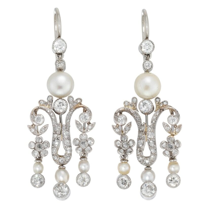 A Pair Of Late Victorian Pearl And Diamond Drop Earrings
