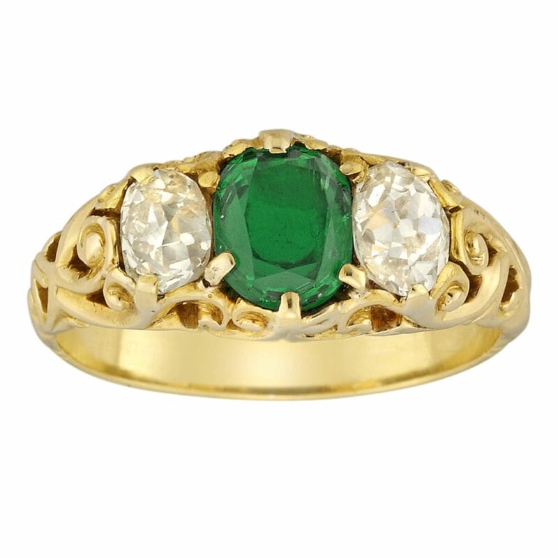 A Victorian Three-stone Emerald And Diamond Ring
