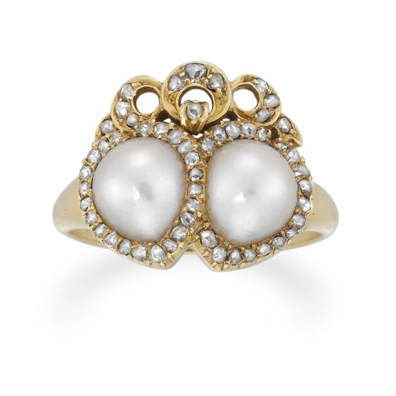 A Late Victorian Pearl And Diamond Twin Heart Ring