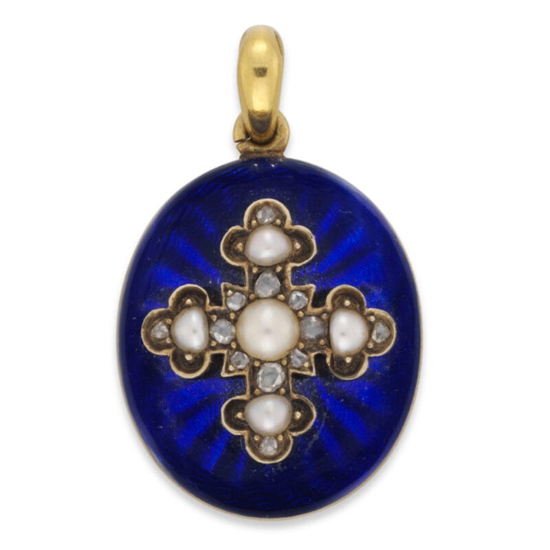 A Victorian Blue Enamel Locket And Earrings