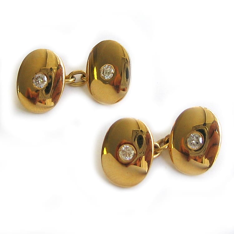 A Pair Of Edwardian Oval Diamond-set Yellow Gold Cufflinks