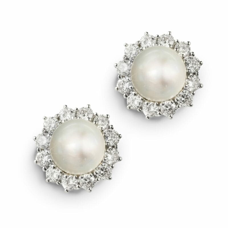 A Pair Of Pearl And Diamond Cluster Earrings