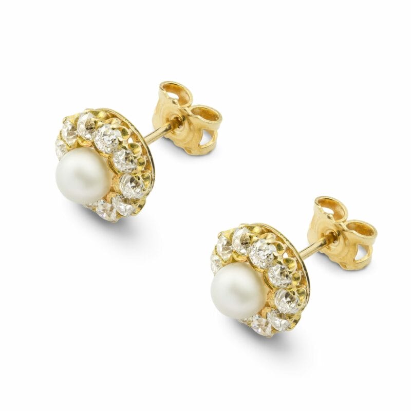 A Natural Pearl And Diamond Cluster Stud Earrings