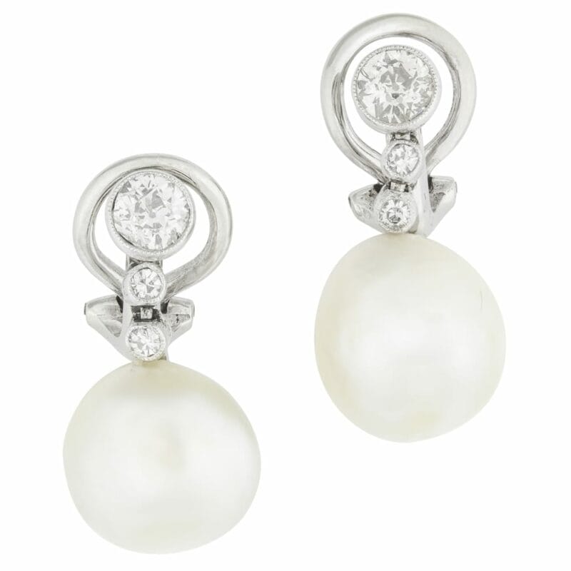 A Pair Of Natural Pearl And Diamond Drop Earrings