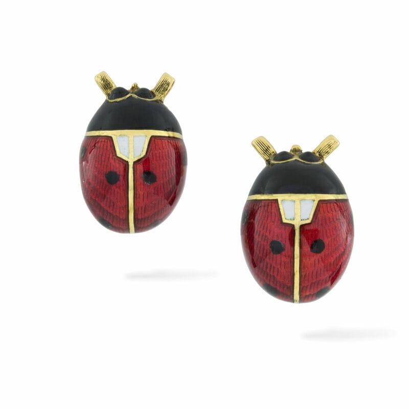 A Pair Of Guilloche Enamel Ladybird Earrings