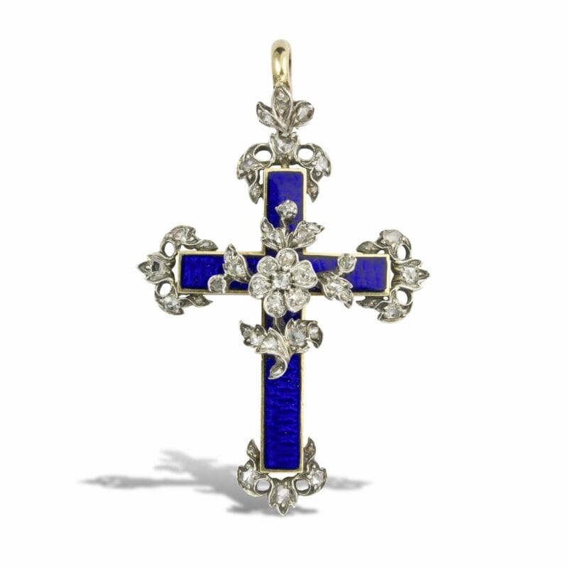 An Early Victorian Blue Enamel And Diamond Cross In Gold