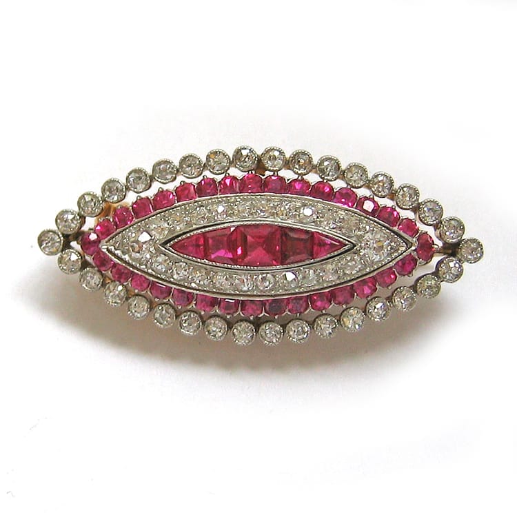 A Marquise-shaped Ruby And Diamond Brooch
