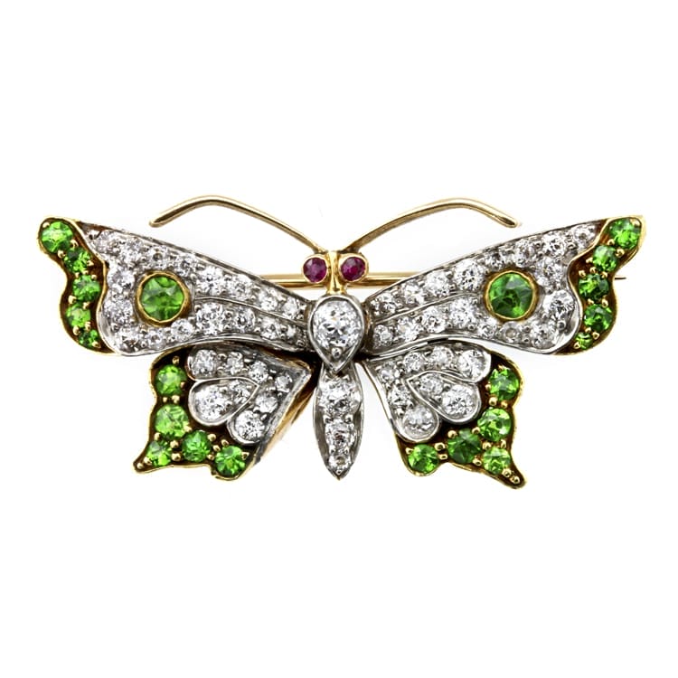 A Victorian Demantoid Garnet And Diamond Butterfly Brooch