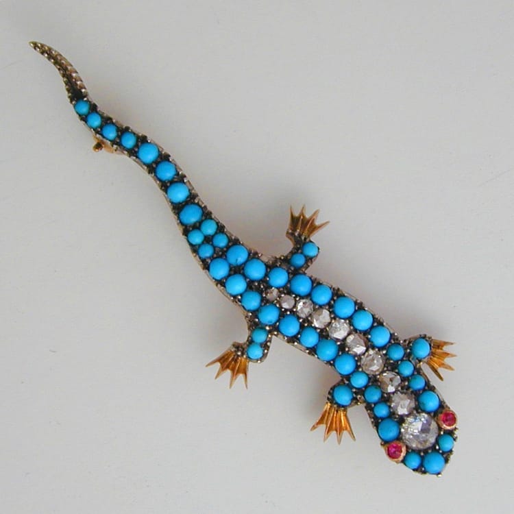 A Victorian Diamond And Turquoise Lizard Brooch