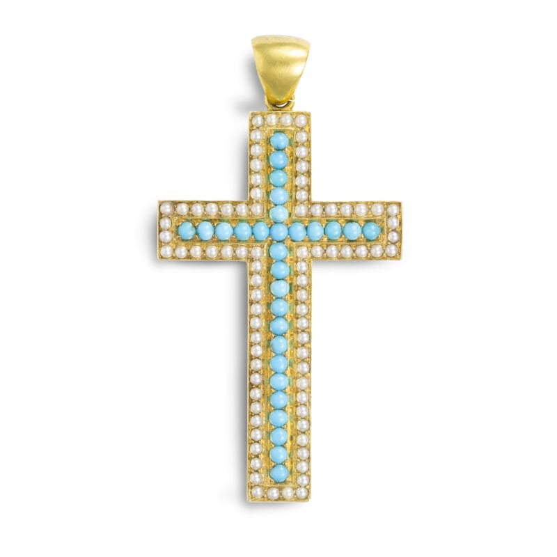 A Victorian Turquoise, Pearl And Yellow Gold Cross Pendant