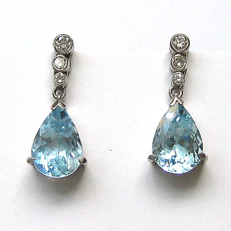 A Pair Of Aquamarine And Diamond Drop Earrings