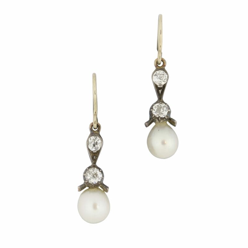 A Pair Of Victorian Natural Pearl And Diamond Drop Earrings