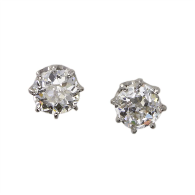 A Pair Of Old Brilliant-cut Diamond Stud Earrings