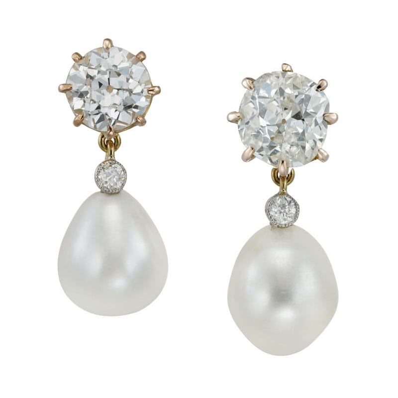 A Pair Of Diamond And Pearl Drop Earrings