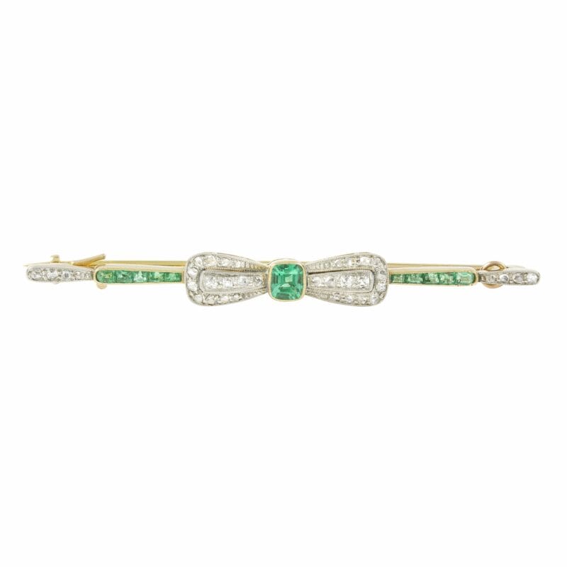 A Victorian Emerald And Diamond Bar Bow Brooch