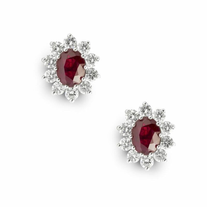 A Pair Of Ruby And Diamond Cluster Earrings