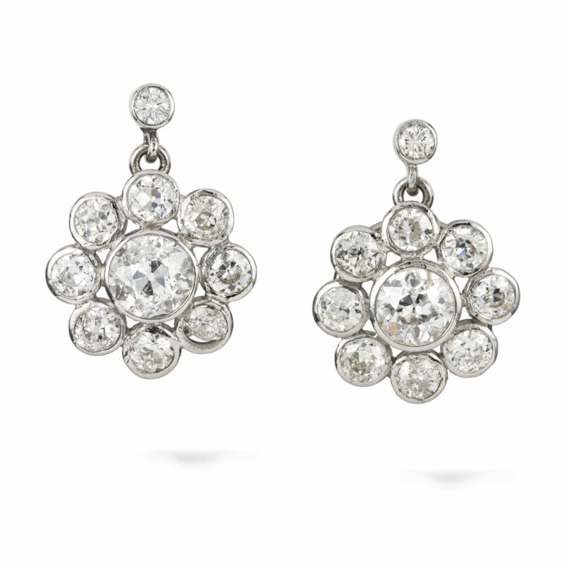 A Pair Of Diamond Cluster Drop Earrings