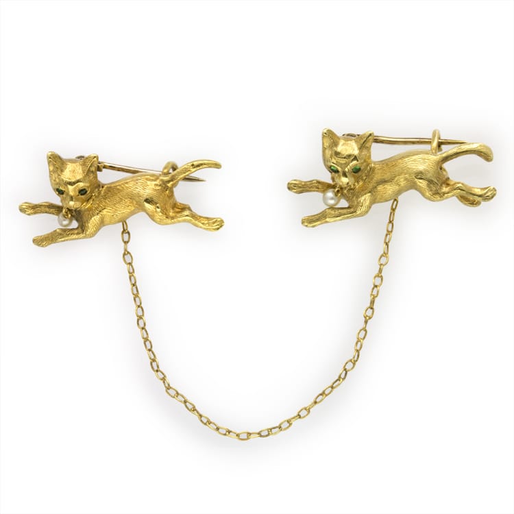 A Turn Of The Century Cat Scatter Brooches In Gold