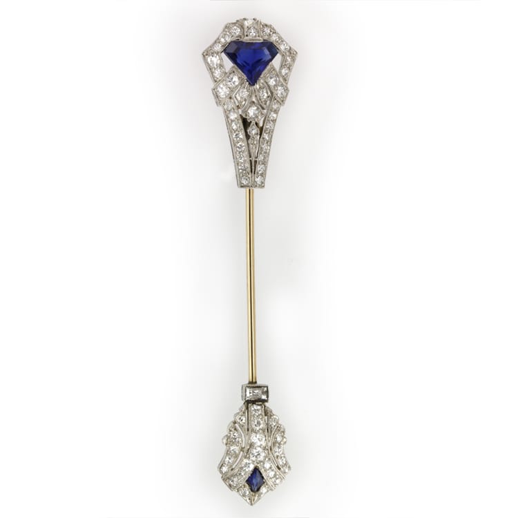 An Art Deco Sapphire And Diamond Jabot Pin