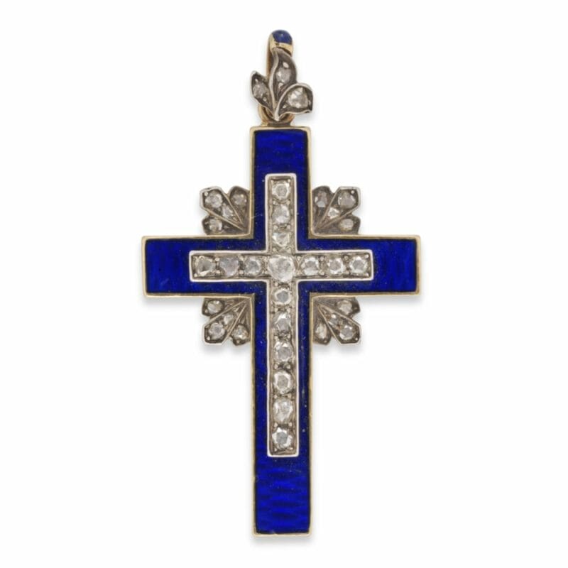An Early Victorian Blue Enamel And Diamond Pendant