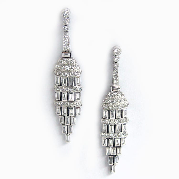 A Pair Of Art Deco Diamond Drop Earrings