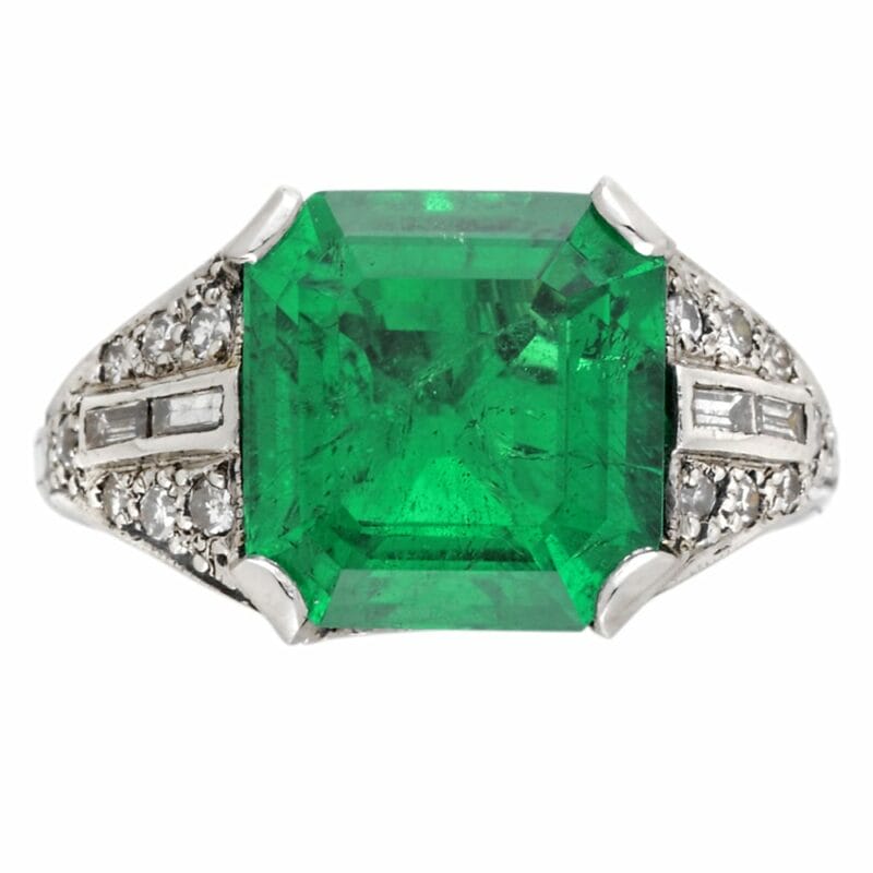A Square-cut Emerald And Diamond Ring