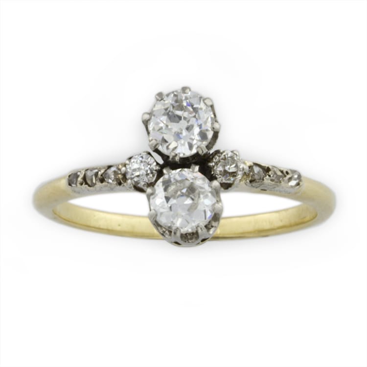 An Old-cut Diamond Two Stone Ring