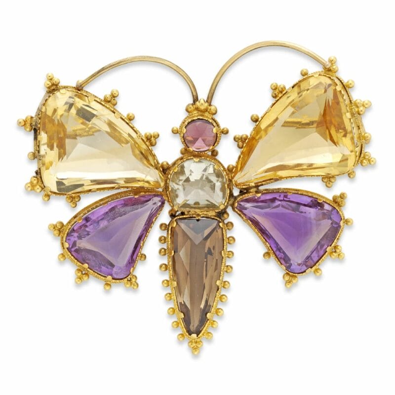 A Regency Yellow Gold And Gemset Butterfly Brooch