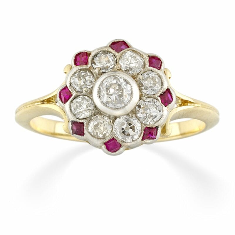 A Diamond And Ruby Flower Cluster Ring