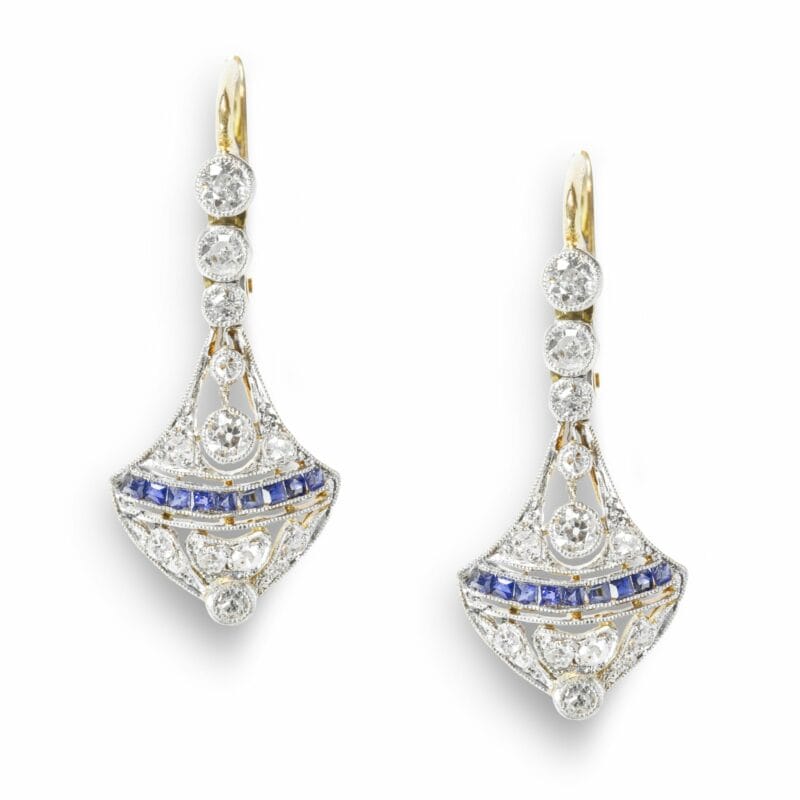A Pair Of Sapphire And Diamond Drop Earrings