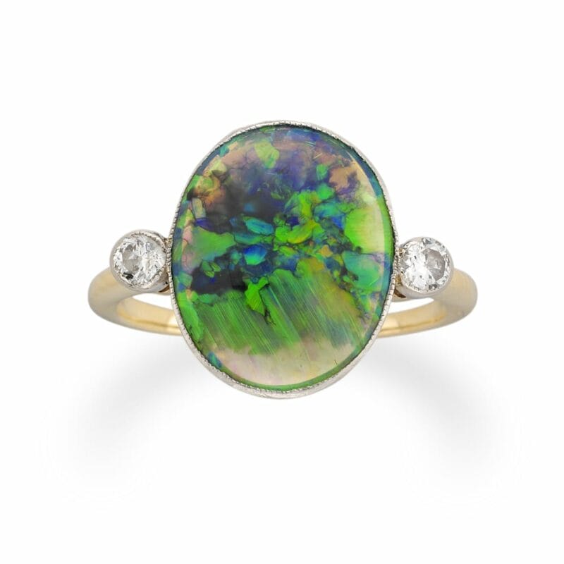 A 1930 Black Opal And Diamond Ring