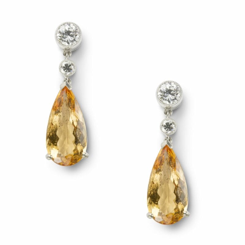 A Pair Of Topaz And Diamond Drop Earrings