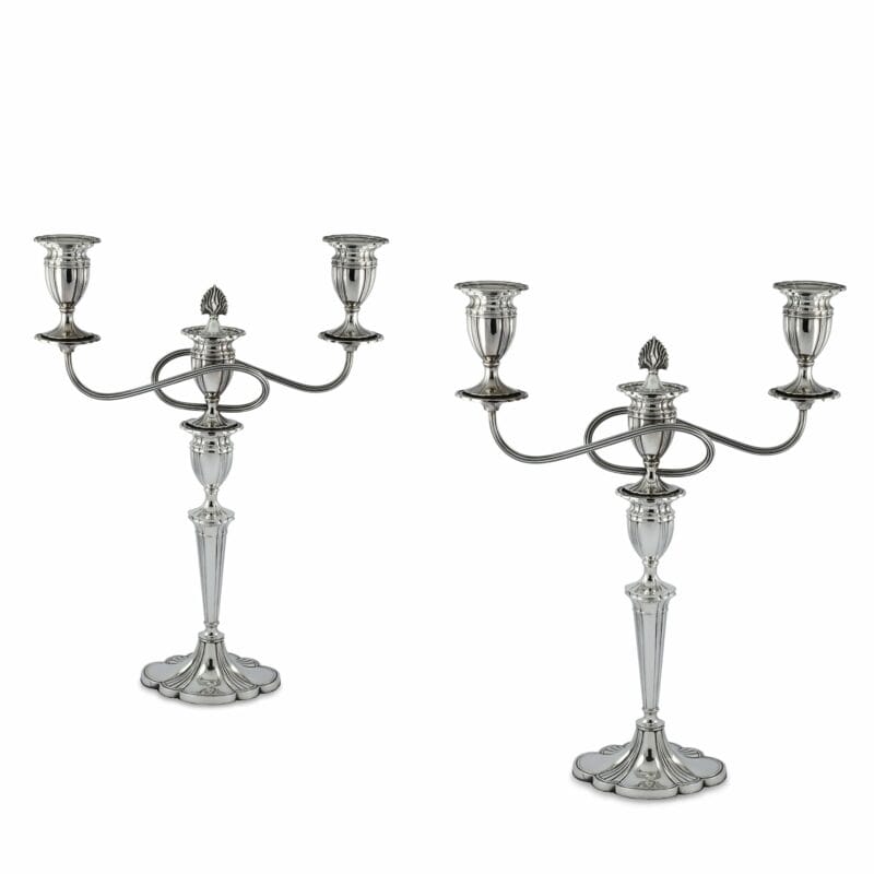 A Pair Of Silver Two Branch Candelabra