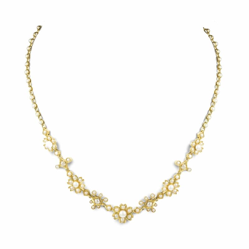 A Victorian Half Pearl And Yellow Gold Necklace