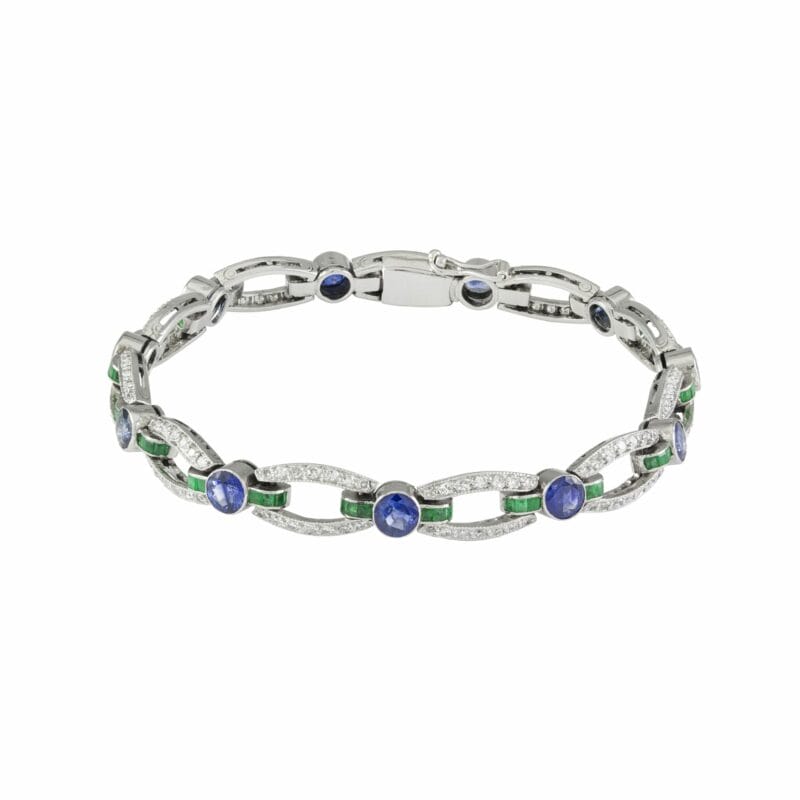 An Art Deco Sapphire, Emerald And Diamond Bracelet