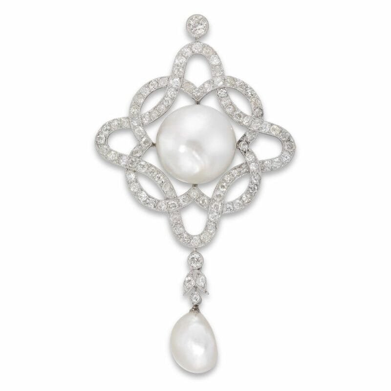 An Edwardian Natural Pearl And Diamond Brooch