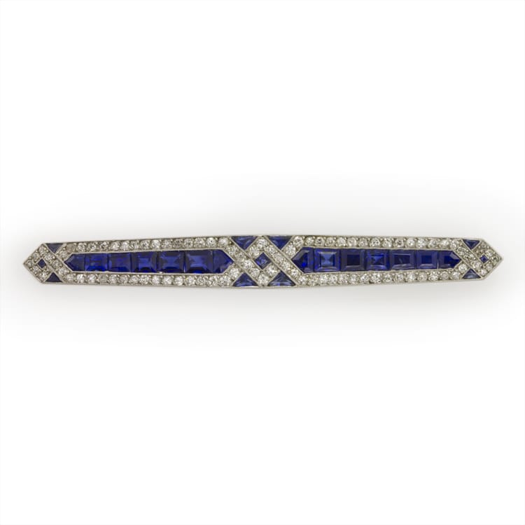 An Art Deco Sapphire And Diamond Bar Brooch