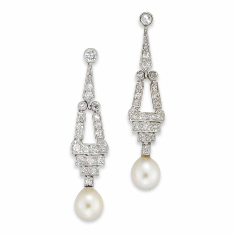 A Pair Of Edwardian Pearl And Diamond Drop Earrings