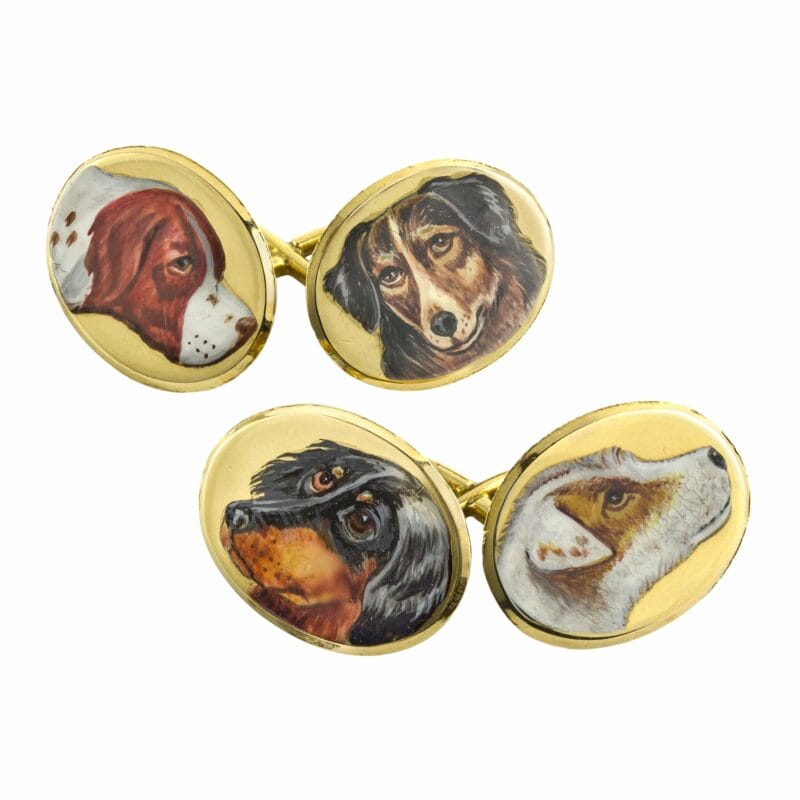 A Pair Of Victorian 18k Gold Cufflinks With Dog Portraits
