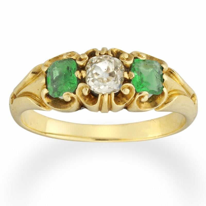 A Victorian Emerald And Diamond Three Stone Ring